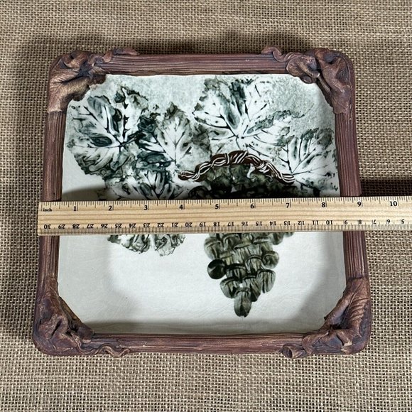 Ellen Evans Terrafirma Square Dish NY‎ Sculpted Pottery 9" Grapes VTG 1999 RARE - Picture 11 of 12